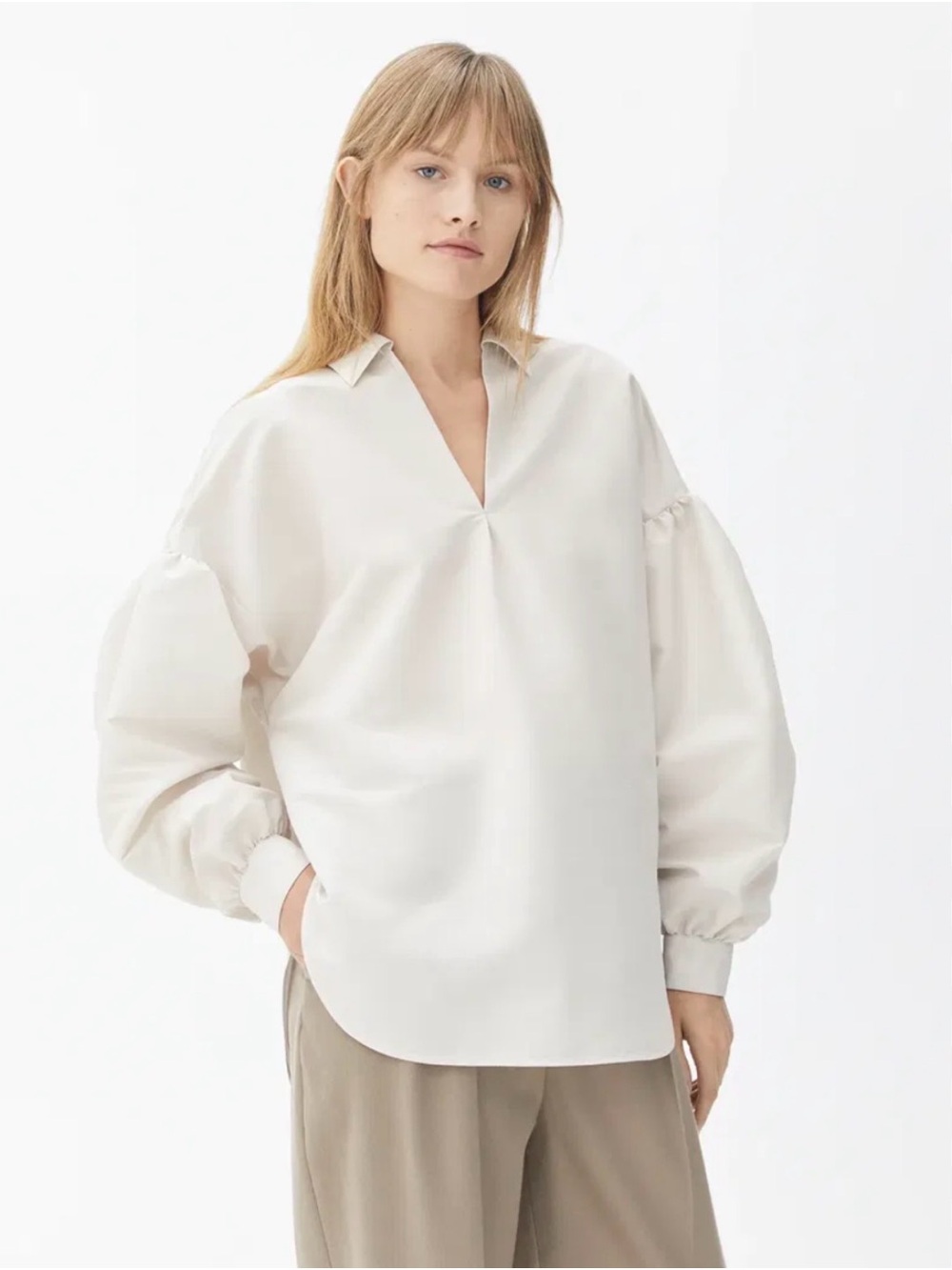 ARKET Long Puff Sleeve Pop-Over Blouse size 6 white